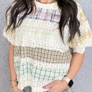 Boutique Plaid Patchwork Knit Top